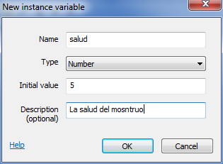 Añadiendo la instac¡ncia de variable 'Salud'.
