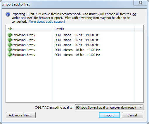 Import Audio dialog