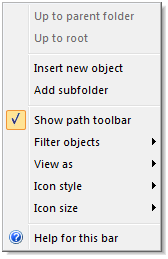 The Object Bar menu